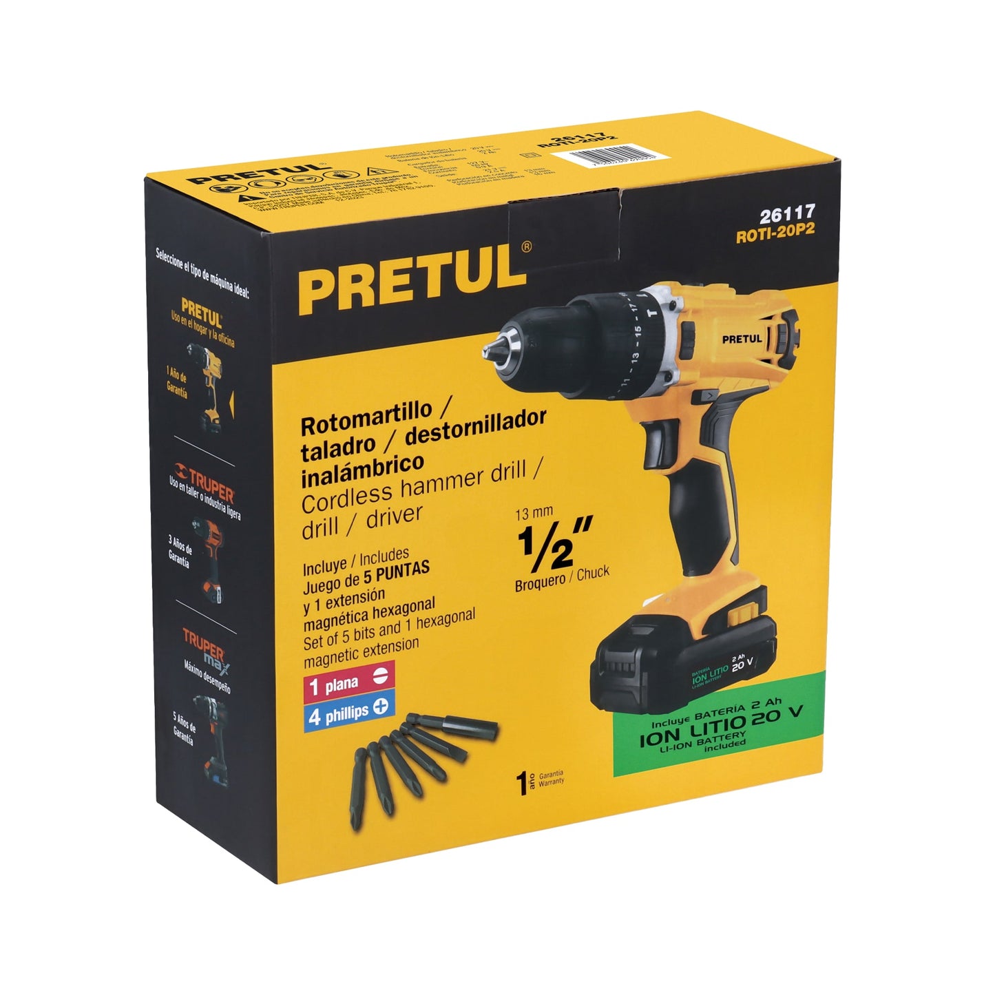 Rotomartillo 12, 20V, 1 batería 2Ah, PRETUL