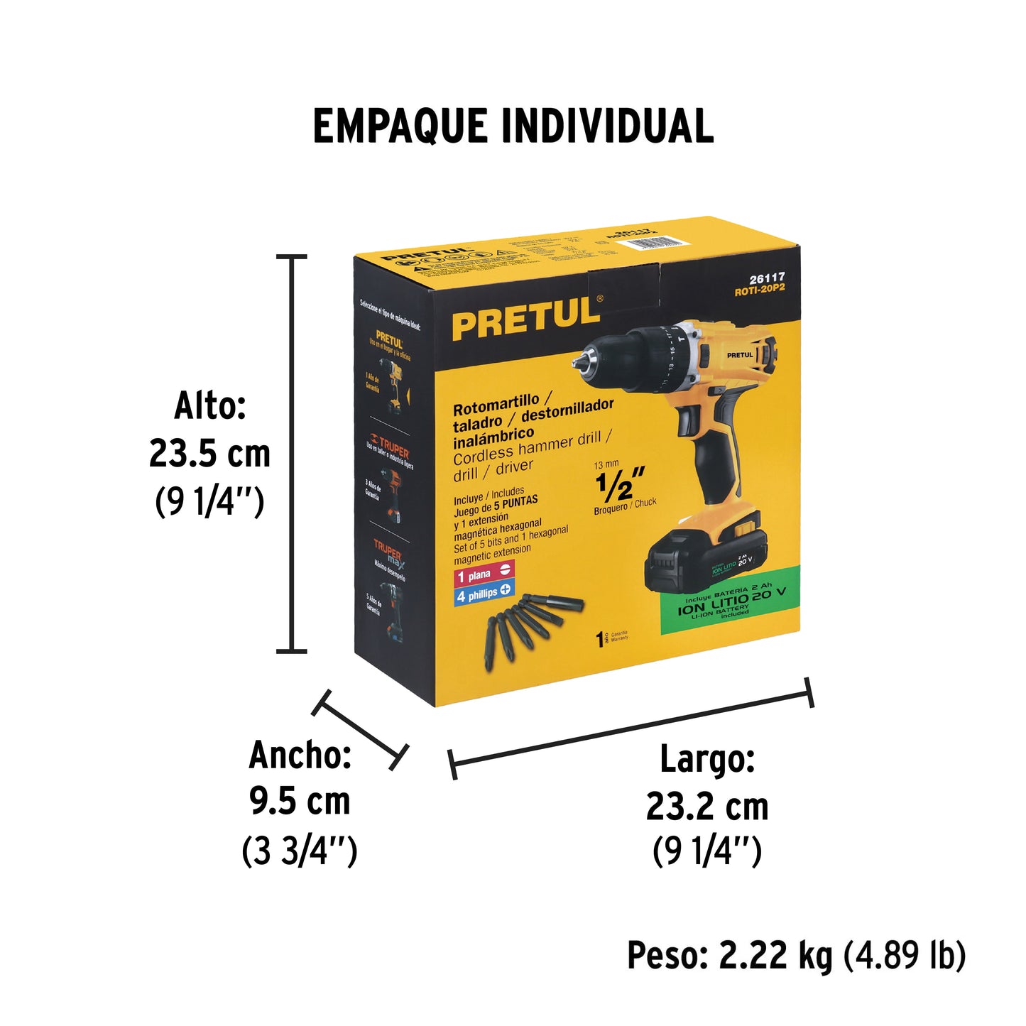 Rotomartillo 12, 20V, 1 batería 2Ah, PRETUL