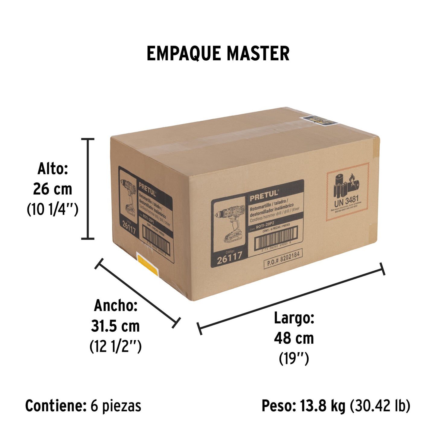 Rotomartillo 12, 20V, 1 batería 2Ah, PRETUL