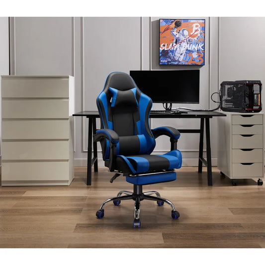 Silla Gamer y Oficina Apoya pies Reclinable TriMAx Pc Azul rojo negro, rosa blanco