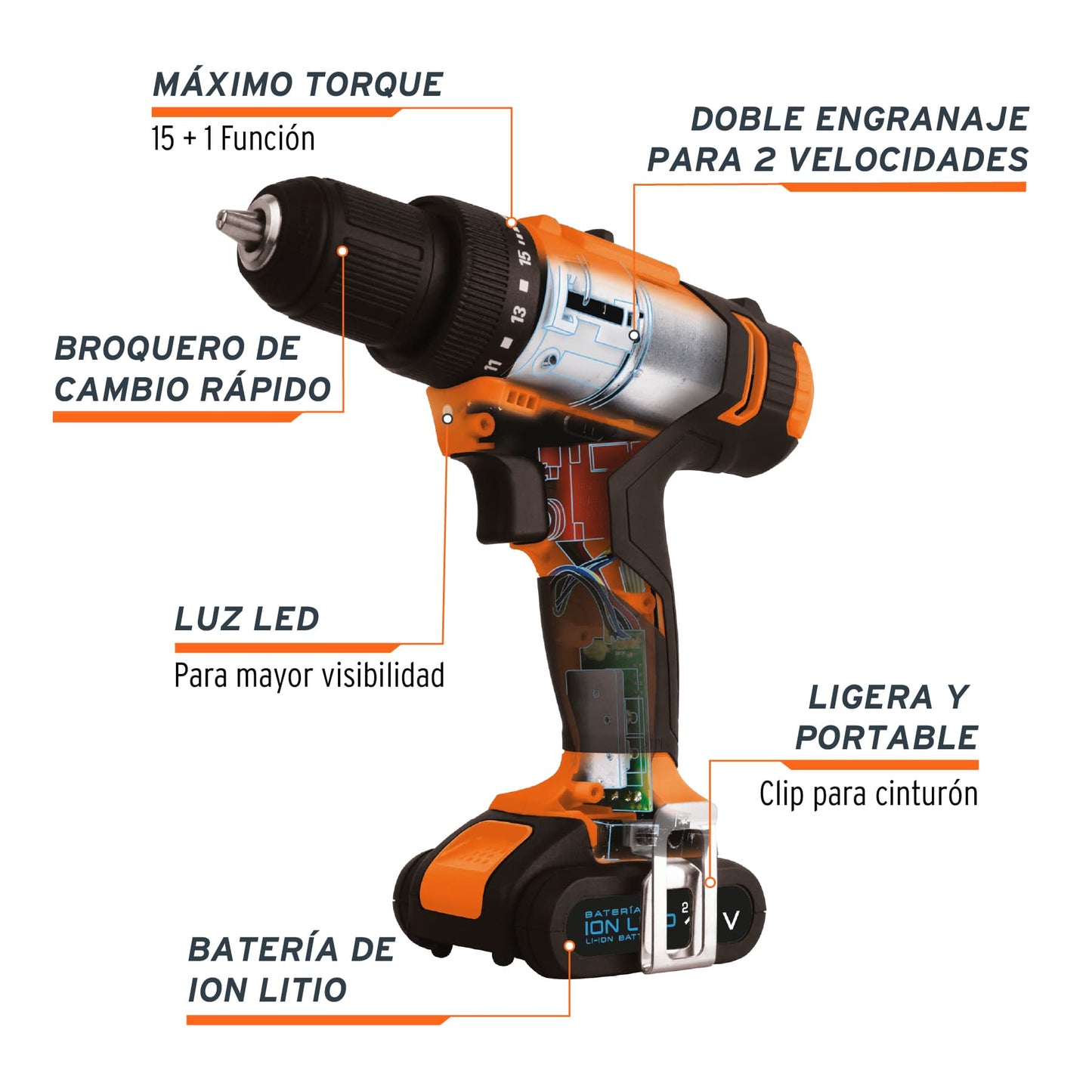 Taladro 38, 12V, 1 batería 2Ah, PRO