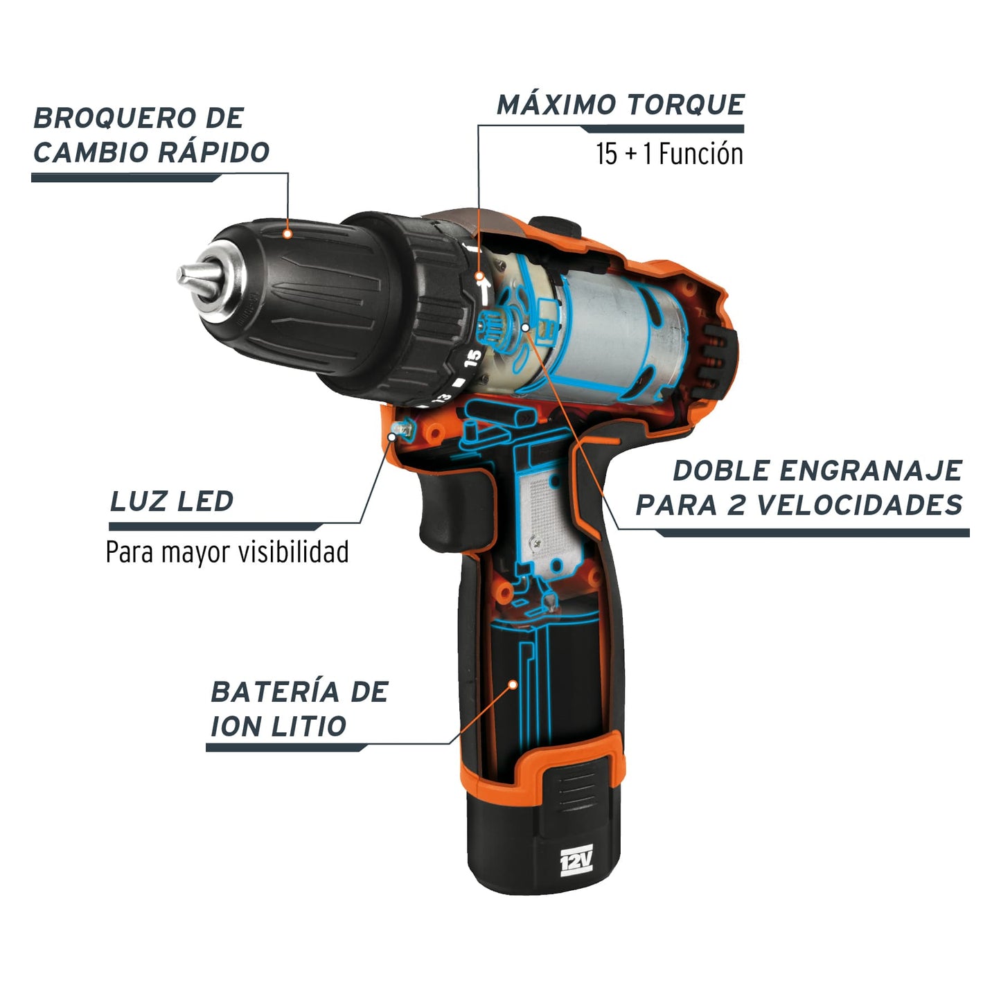 Taladro compacto 3/8", 12V, PRO