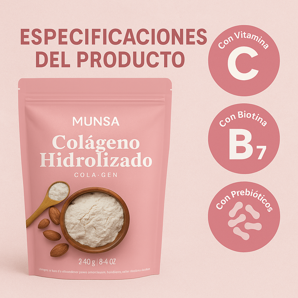 Colágeno Hidrolizado Munsa Con Vitamina C Biotina Calcio Y Prebióticos Suplemento Natural Para Piel Firme Cabello Radiante Y Articulaciones Fuertes