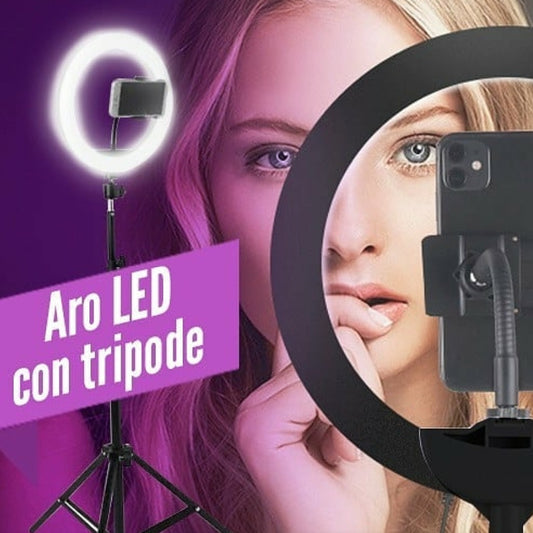 Aro de luz Led de 26 cm  con Tripode y base para Celular