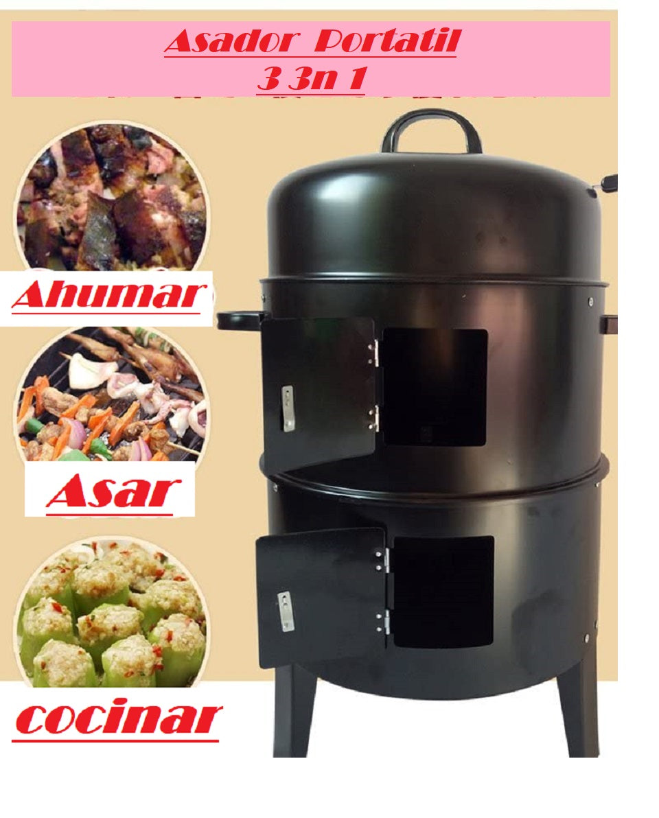 Asador Barril Ahumador Aire Libre Portátil 3 En 1