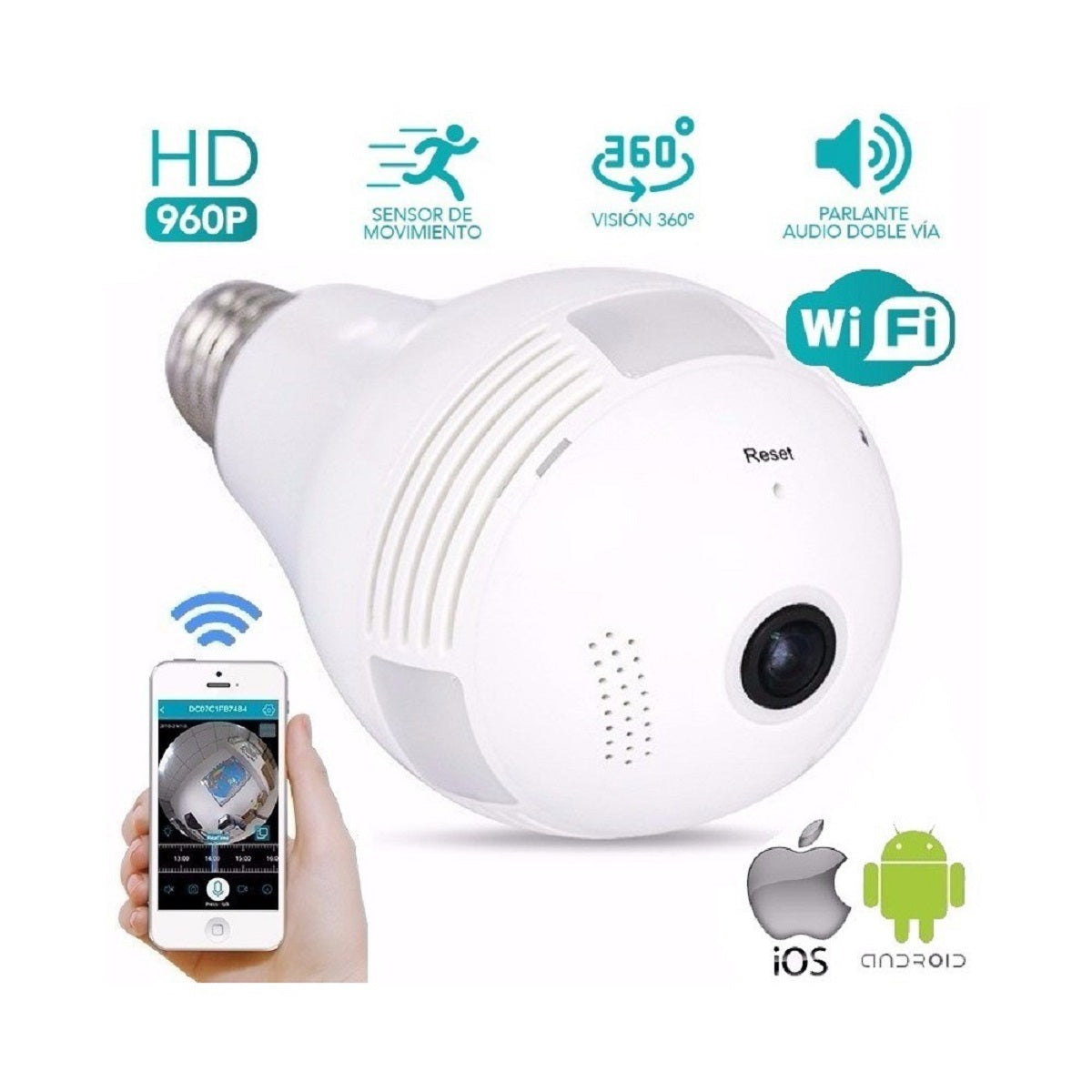 Camara Foco Espía Ip 360 Grados Wifi Full Hd