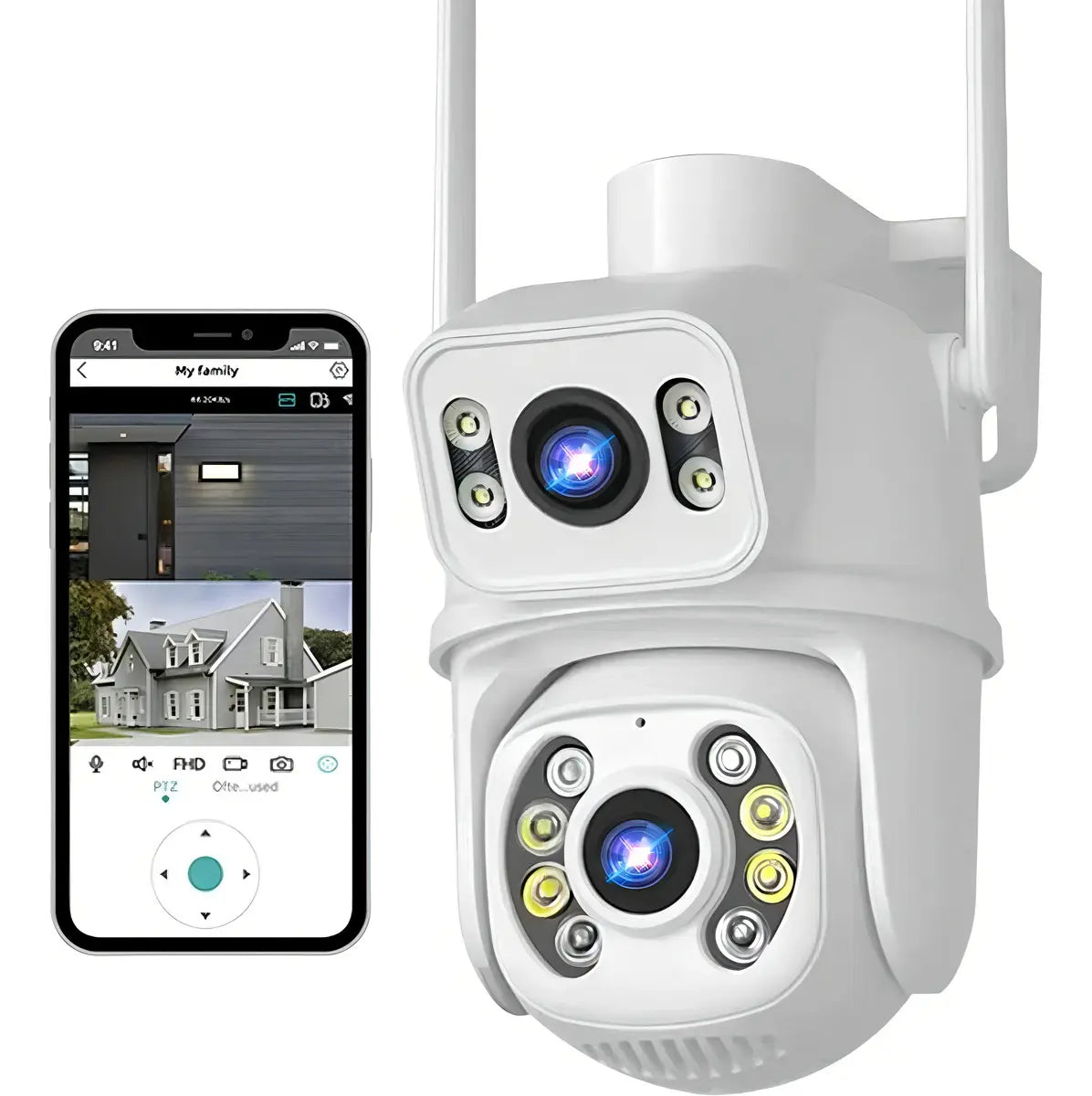 Cámara de Seguridad PTZ Doble Lente V380 WiFi Exterior HD 350