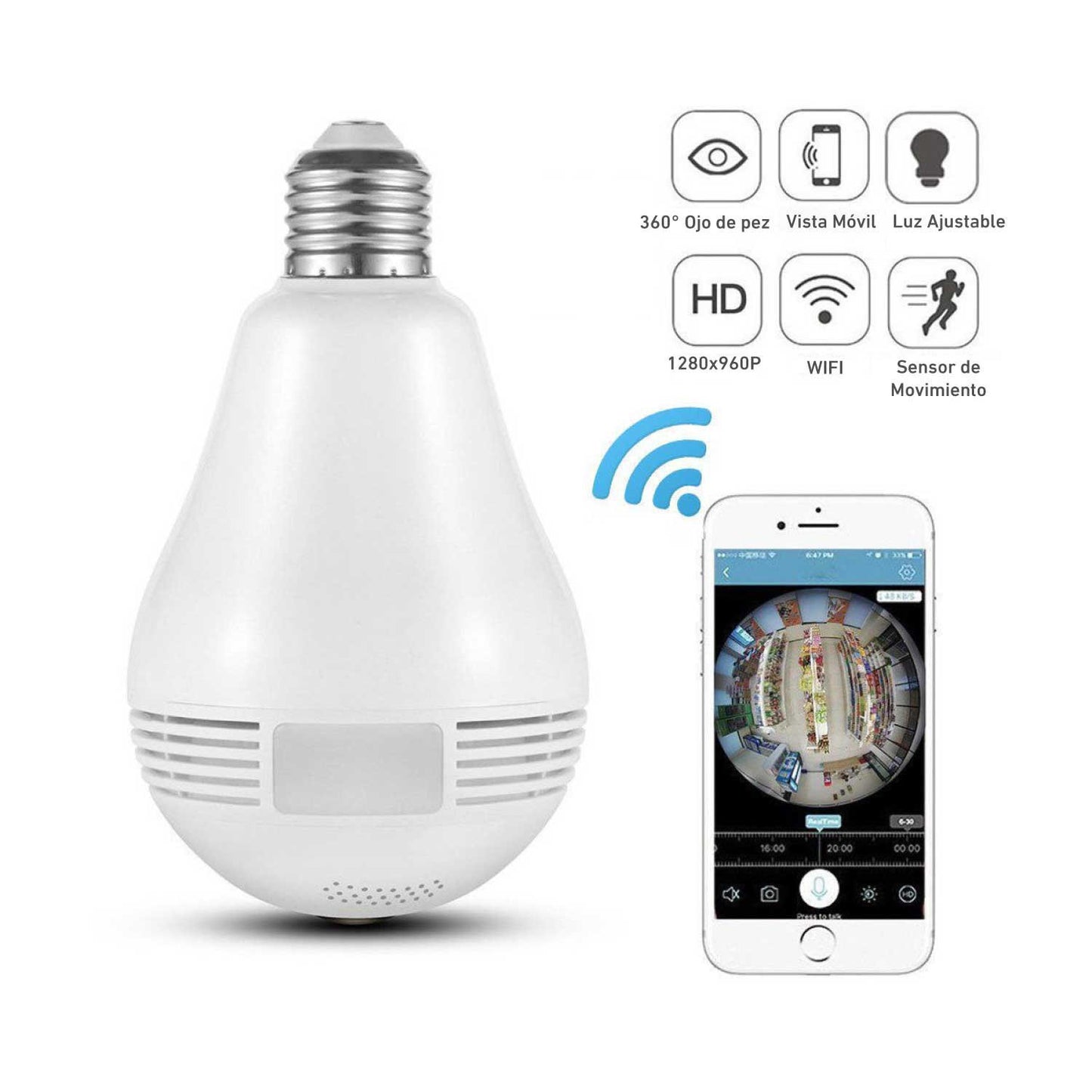 Camara Foco Espía Ip 360 Grados Wifi Full Hd