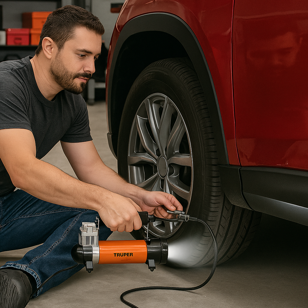 Compresor De Aire Para Carro 12v Con Maletín Truper Comp-12 19999 Color Naranja/negro