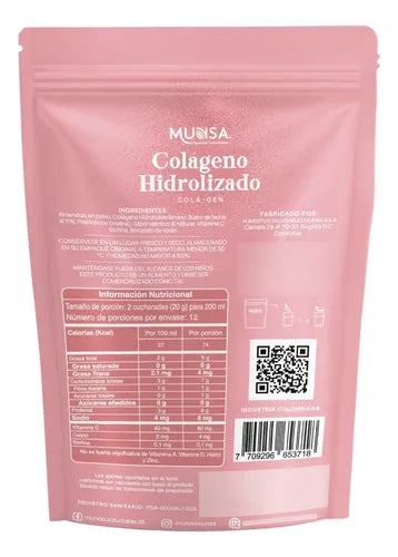 Colágeno Hidrolizado Munsa Con Vitamina C Biotina Calcio Y Prebióticos Suplemento Natural Para Piel Firme Cabello Radiante Y Articulaciones Fuertes