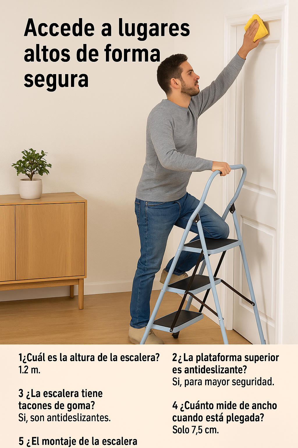 Escalera Pretul 3 Peldaños Plegable, segura en cada paso