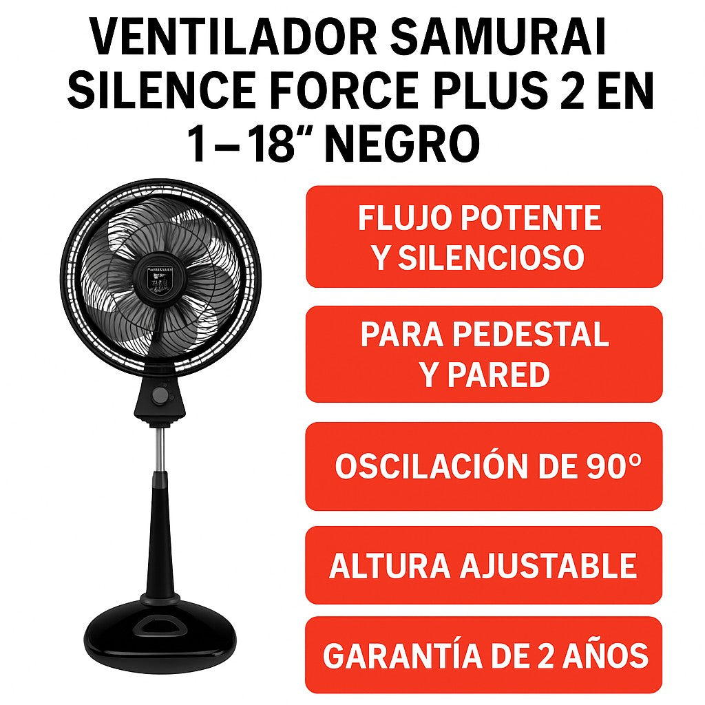 GalaxiaTel Electronics Samurai Silence Force Plus 2-in-1 black pedestal and wall fan with 18-inch diameter