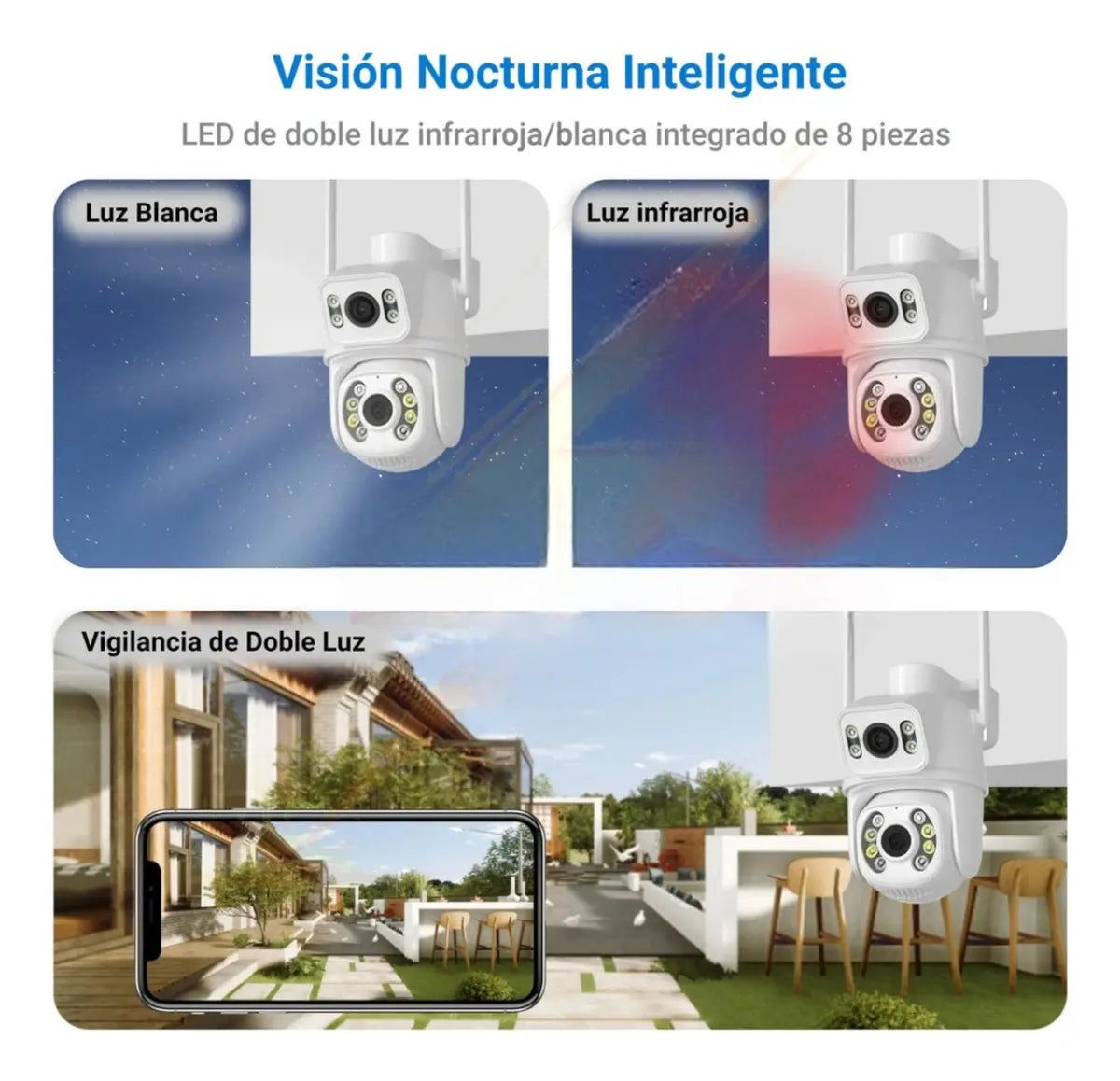 Cámara de Seguridad PTZ Doble Lente V380 WiFi Exterior HD 350