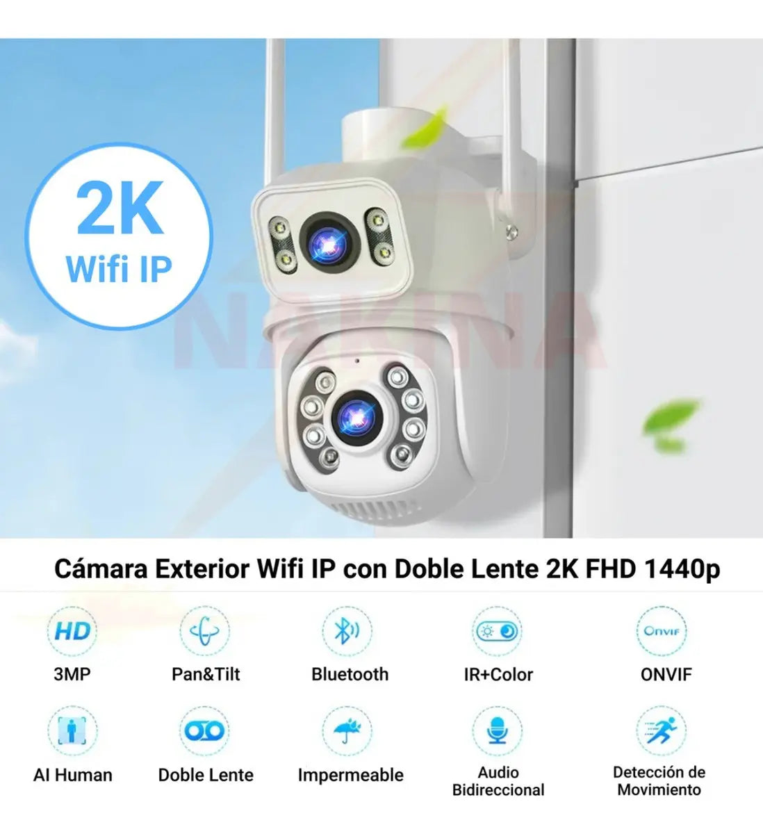 Cámara de Seguridad PTZ Doble Lente V380 WiFi Exterior HD 350